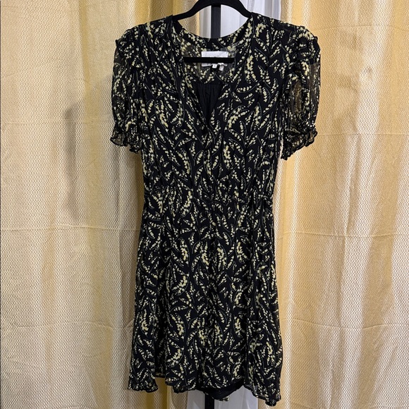 ba&sh Dresses & Skirts - ba&sh Black and Cream Leaf Print Mini Dress